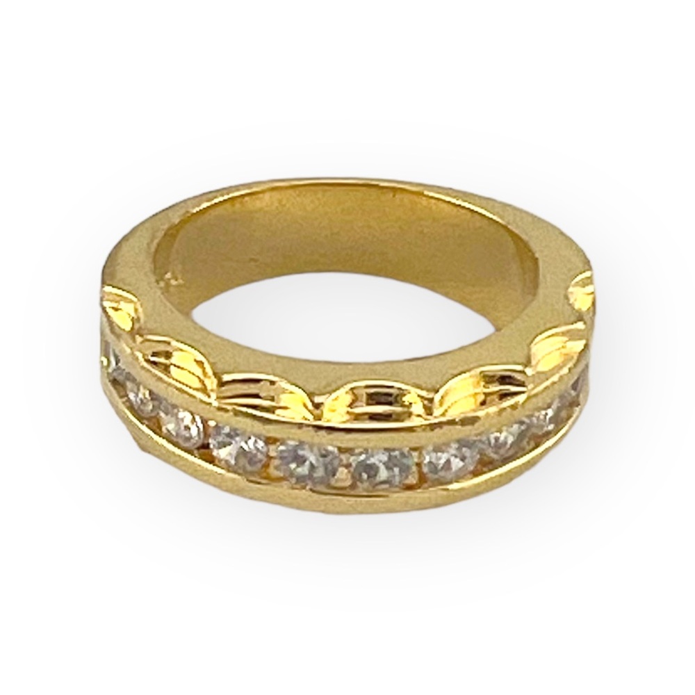 Swarovski Crystal Channel Set Gold Engagement Wedding Ring